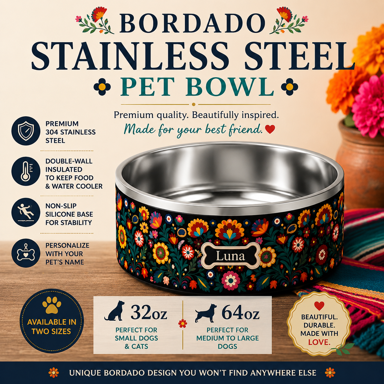 Premium Bordado Pet Bowl