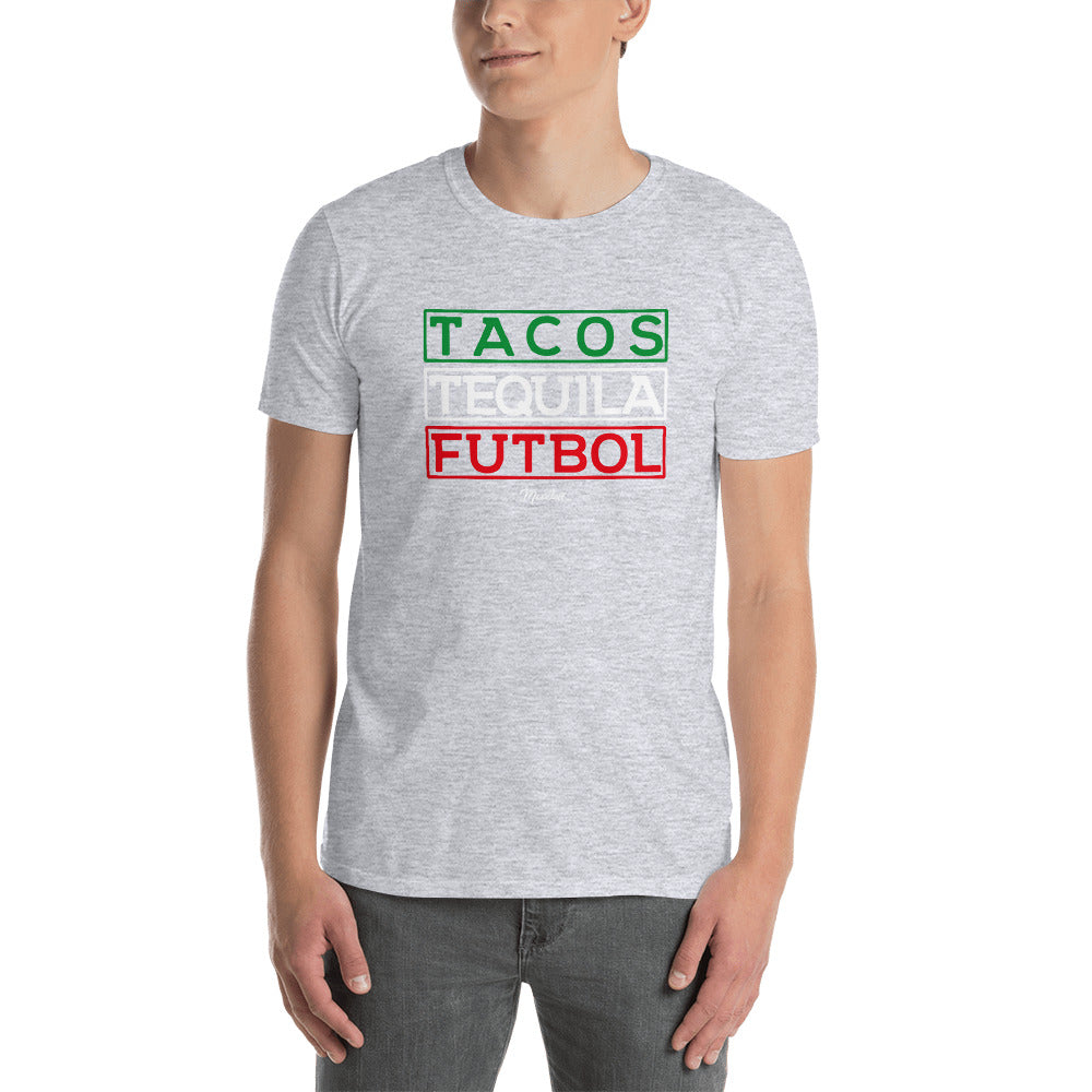 Tacos, Tequila y Futbol Unisex Tee